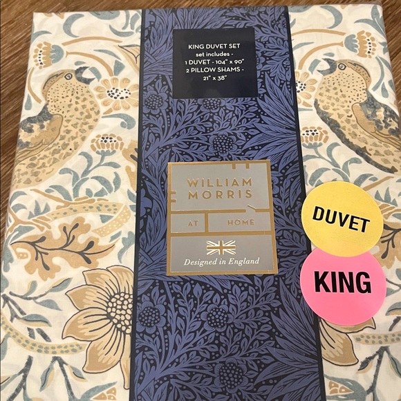 WILLIAM MORRIS England Strawberry Thief Hessian Blue King Duvet Set Shams NWT - Picture 1 of 9